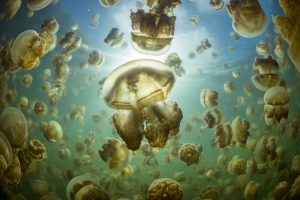 Regroupement de méduses dorées - Alex Mustard/Naturepl.fr